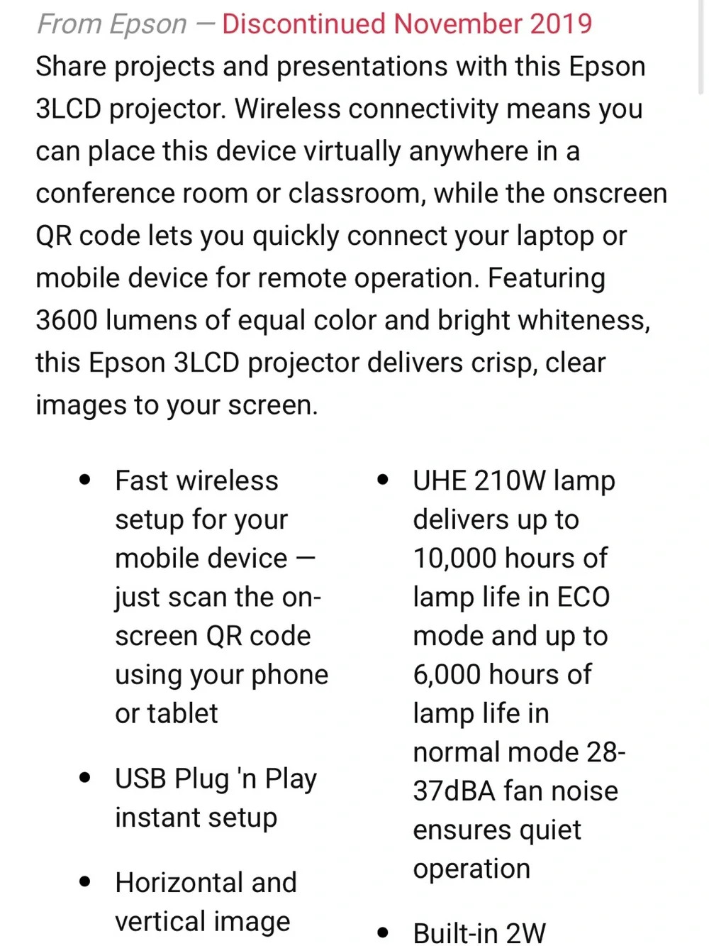 Epson Pro EX7260 Projector